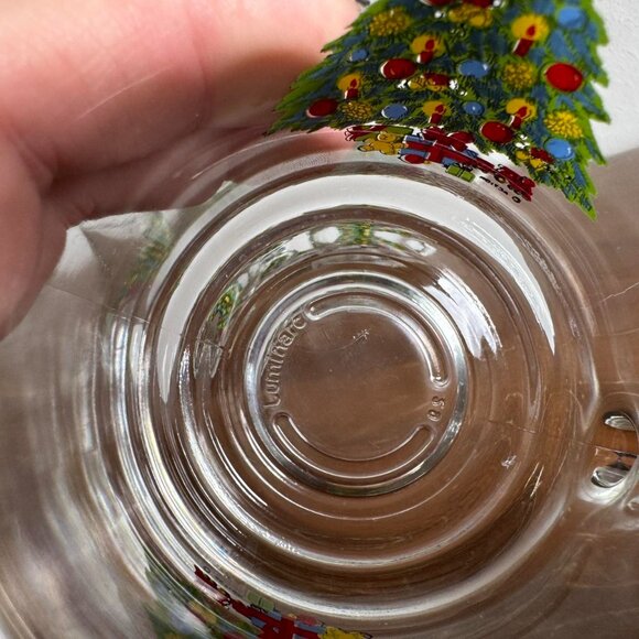 Set of 4 Vintage Luminarc Christmas Tree Mugs, Clear Glass Holiday Cups - Picture 6 of 8